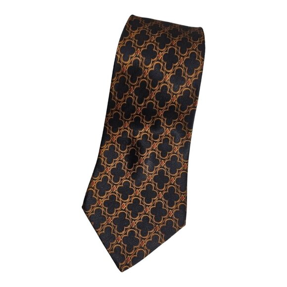 LANVIN Men's 100% Silk Necktie LUXURY Tie Gray Brown Geometric W:4" EUC - Picture 1 of 3